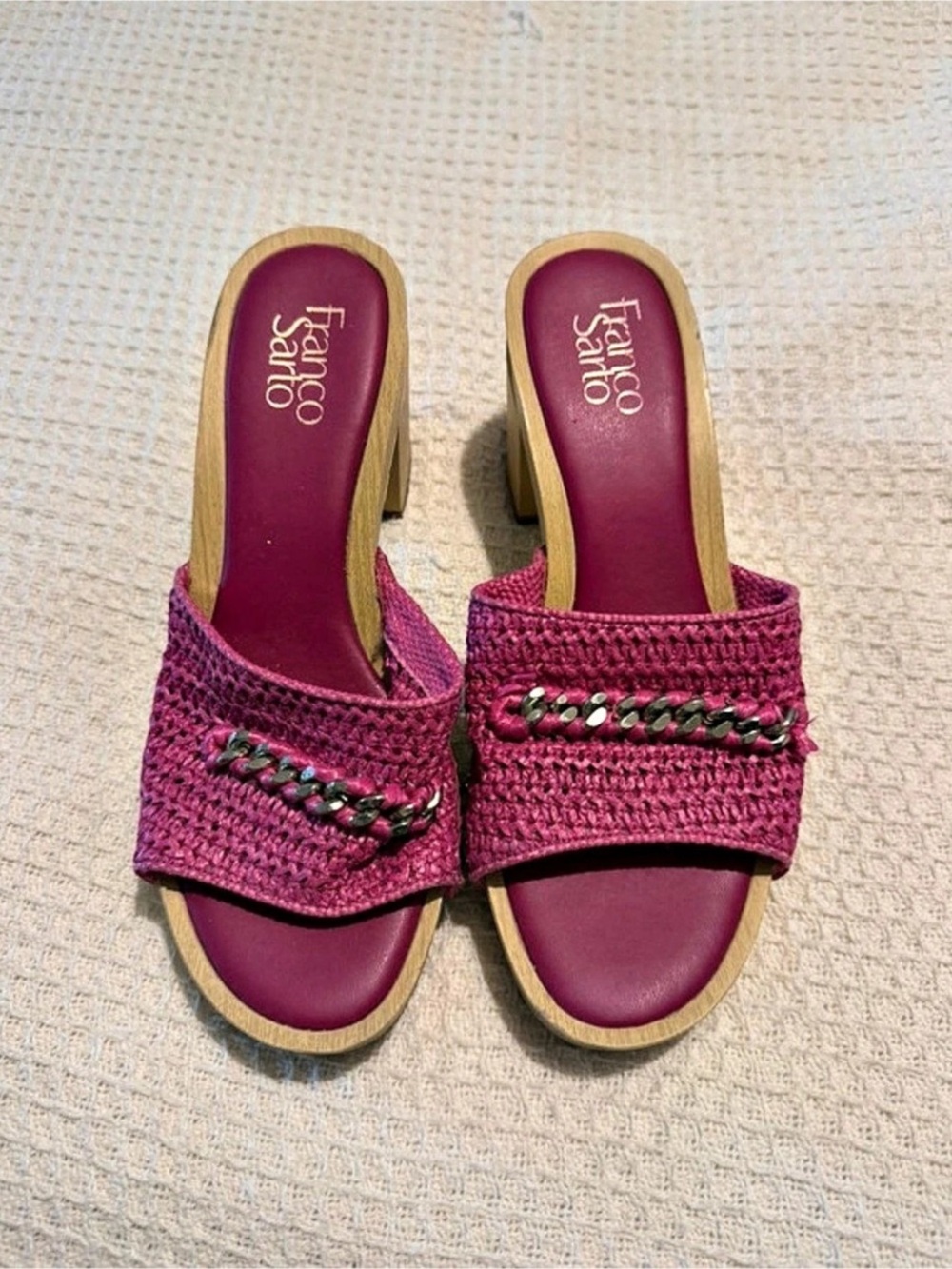 Franco Sarto L-CAPRIOLOG Woven Chain Slide Sandals in Pink US 8 Like New